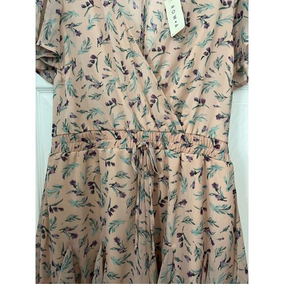 NWT SZ XL ROW A Laney Godet Surplice purina Romper in Blush Print with Flutter S - Picture 7 of 11
